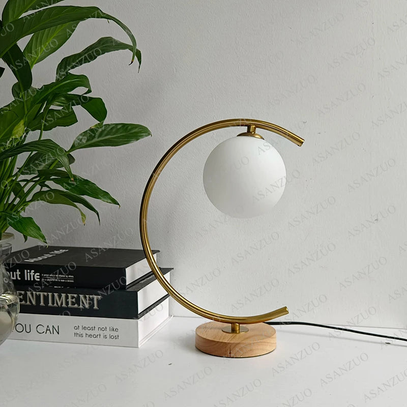 Glass Ball Wood Table Lamp