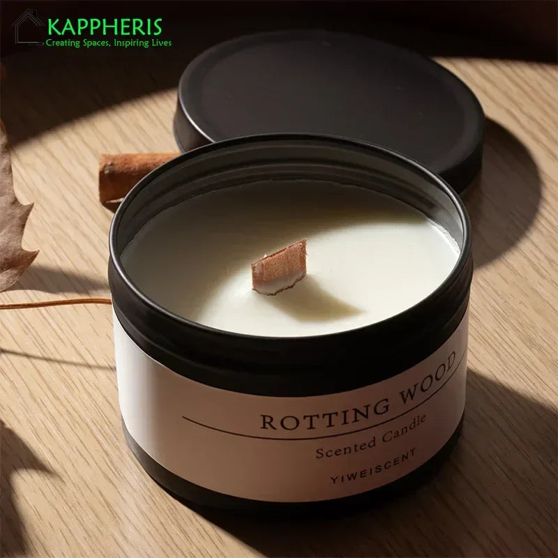 Black Tin Can Scented Aromatic Candles Wooden Wick Candle Jars with