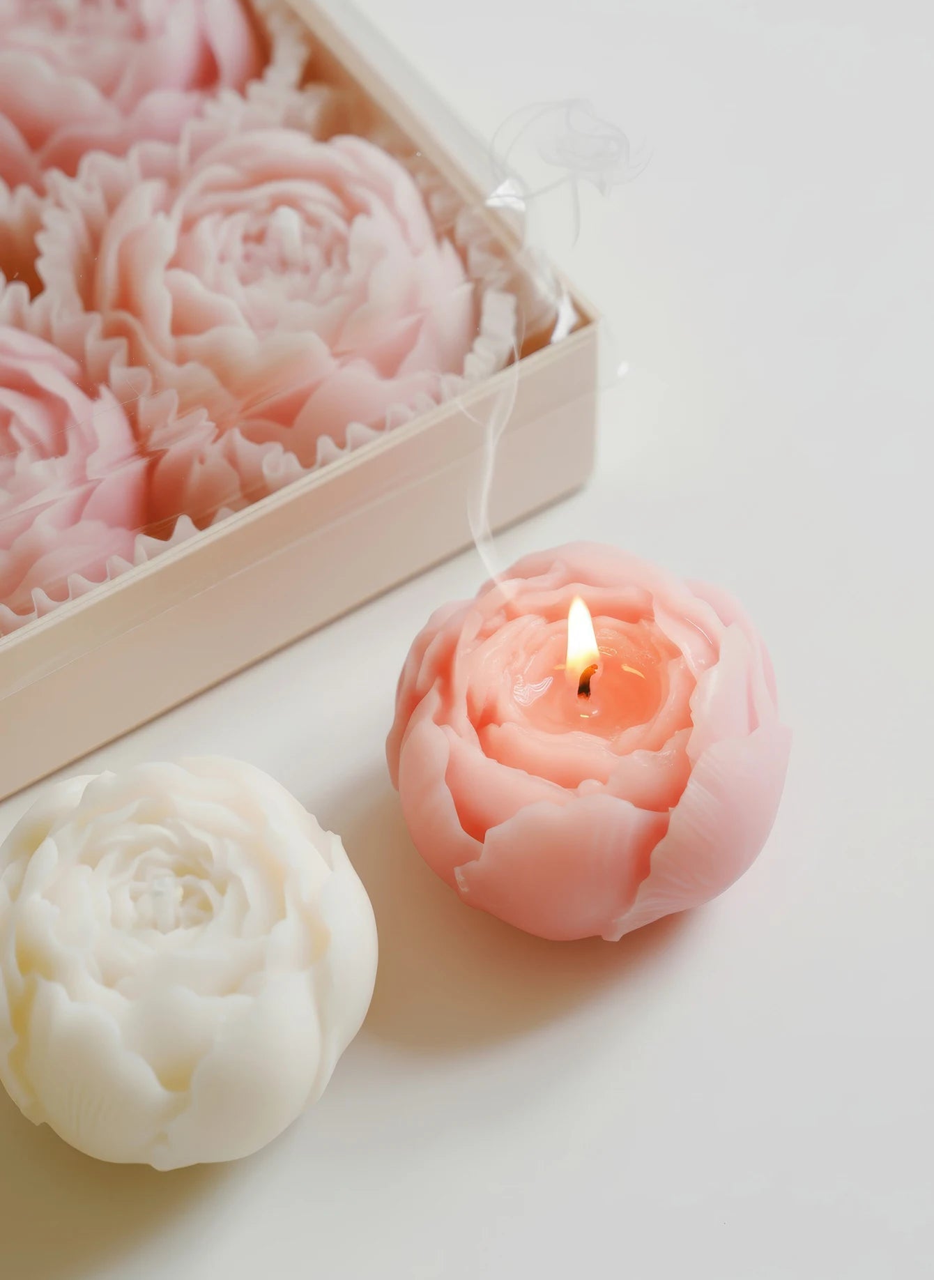 Rose Flower Shaped Soy Wax Candle Set of 4 Gift Box, Handmade