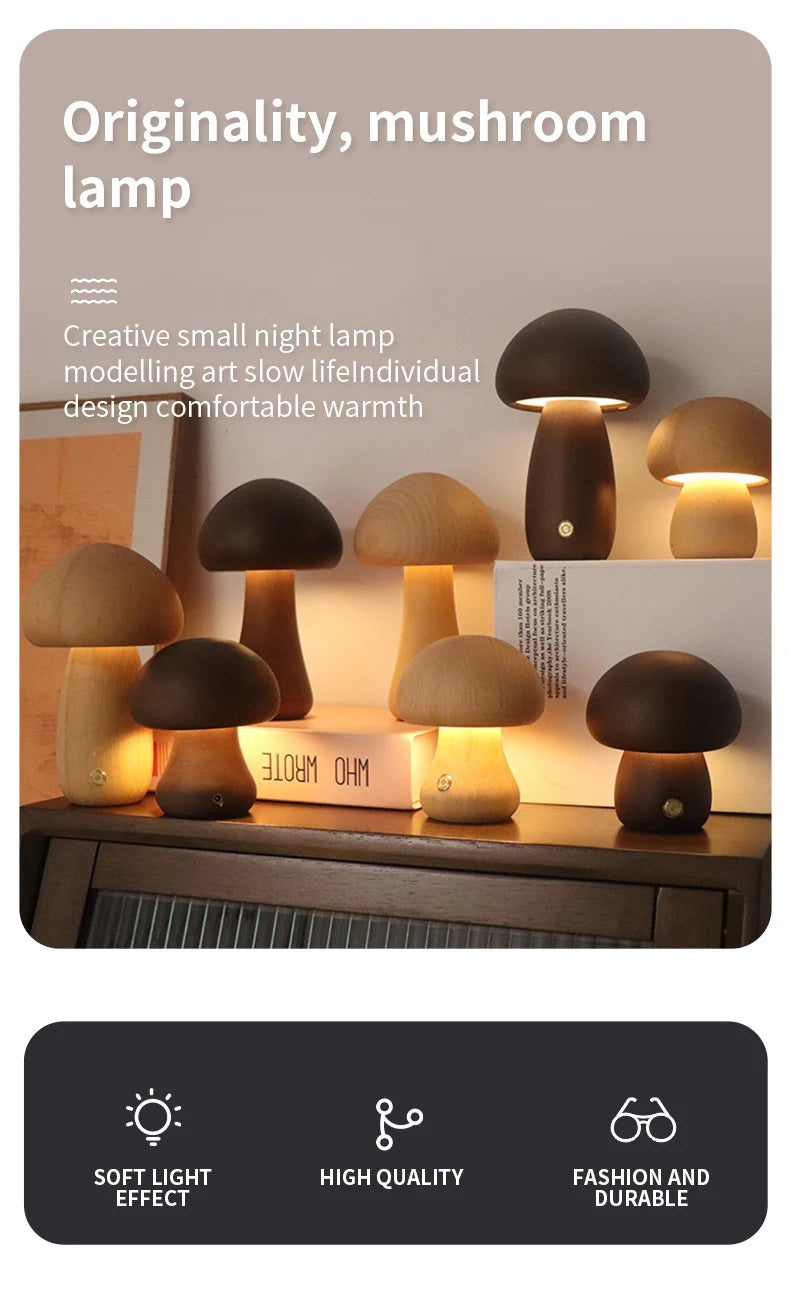 LED Wooden Mushroom Night Light