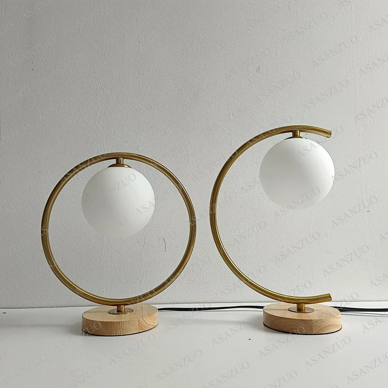Glass Ball Wood Table Lamp