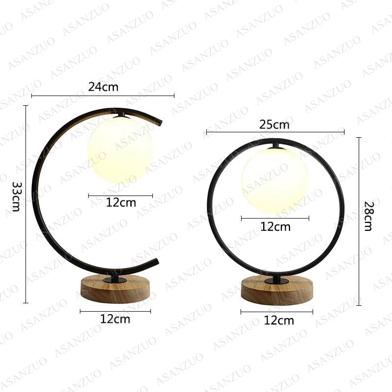 Glass Ball Wood Table Lamp