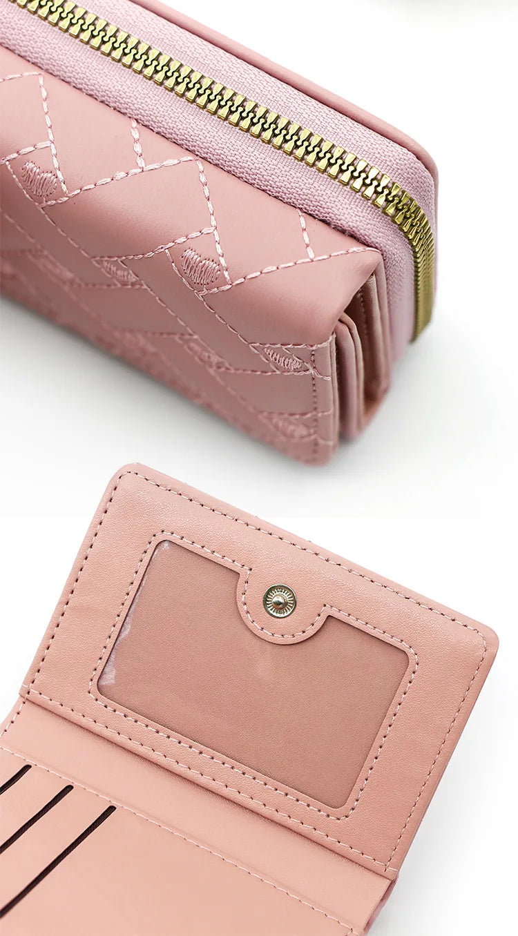 Chic Pink Leather Women's Wallet ID Window
