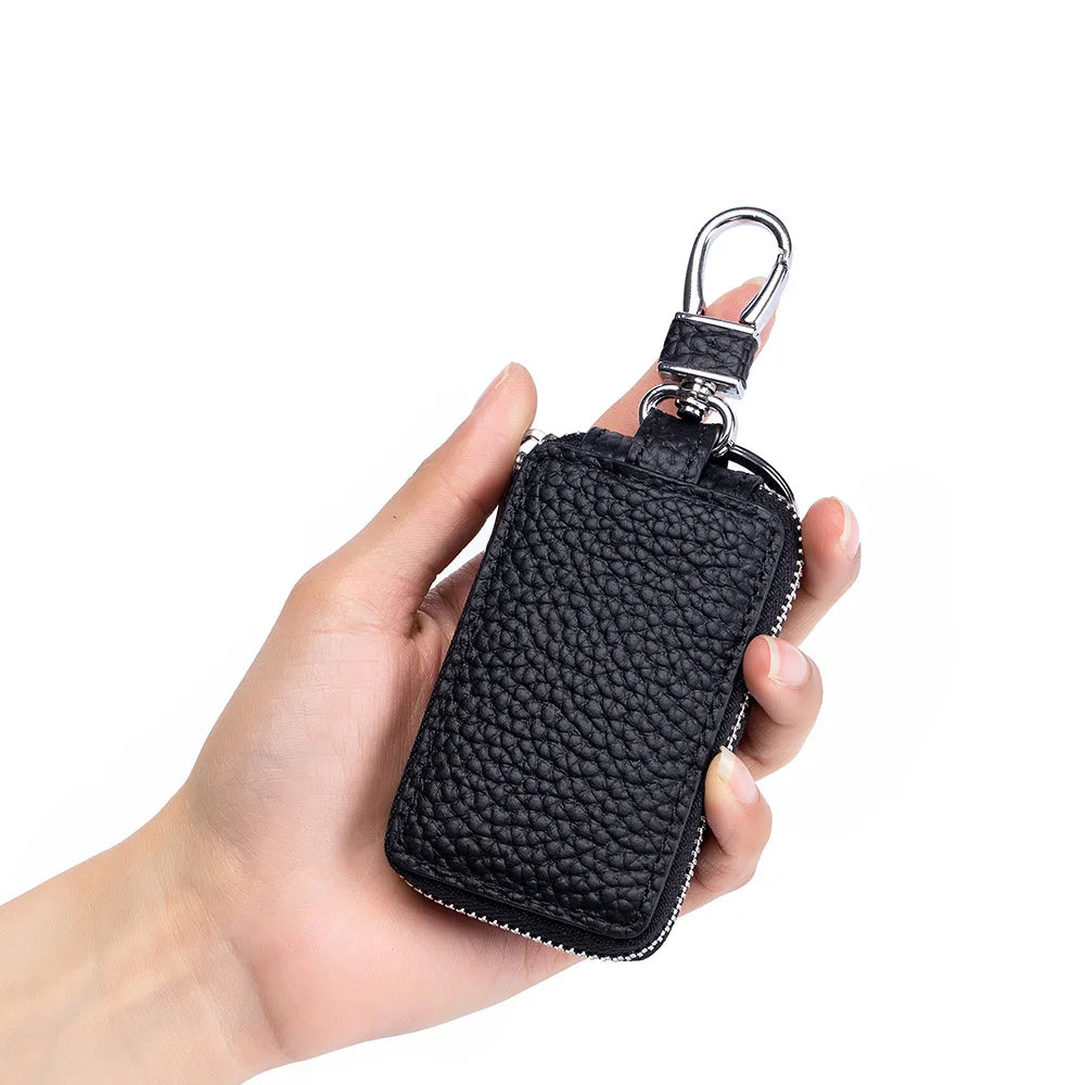 Genuine Leather Key Case Wallet – Zipper Key Holder
