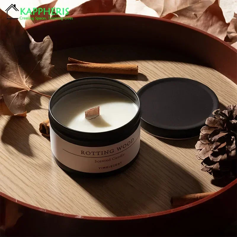 Black Tin Can Scented Aromatic Candles Wooden Wick Candle Jars with