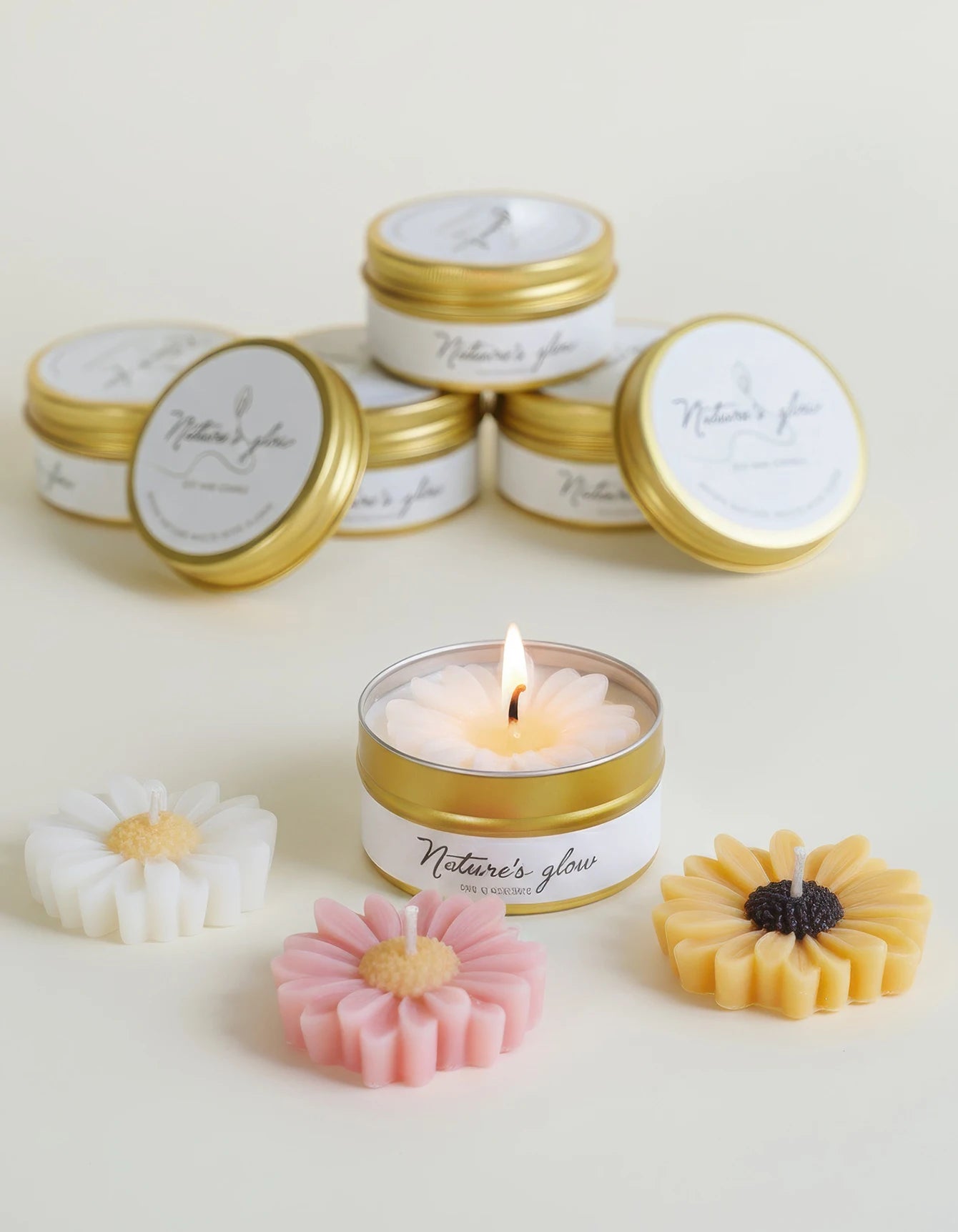 Chamomile Scented Candle Tin, Handmade Soy Wax Flower Candle,