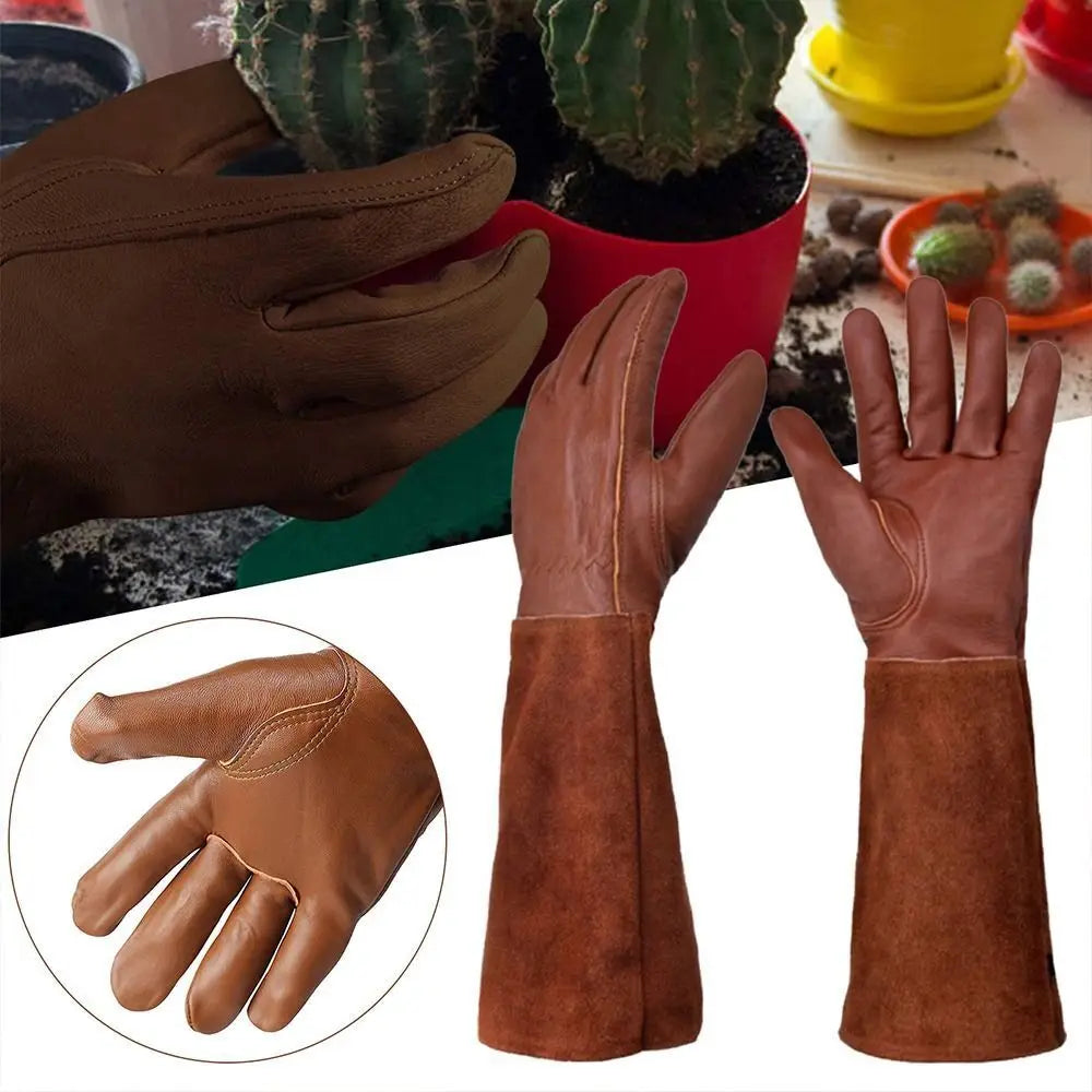 Leather Long Tube Gardening Gloves