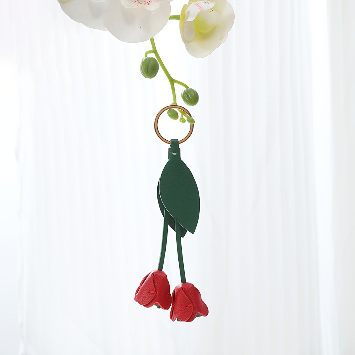 Tulip Pendant Faux Leather Keychain